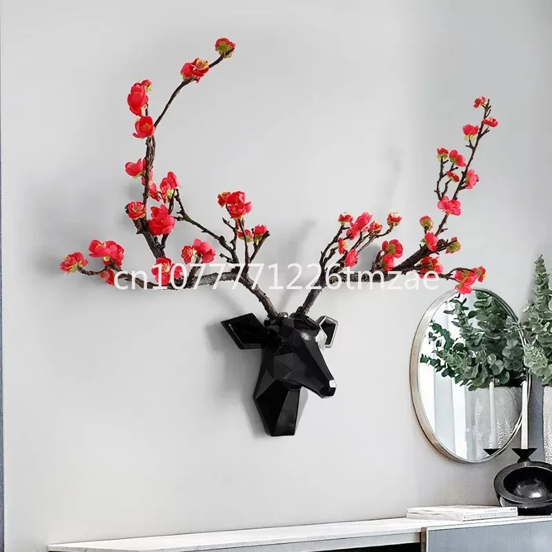 Modern Animal Head Living Room Corridor Decoration Resin 3D Deer Ear Band Flower Horn Abstract Sculpture