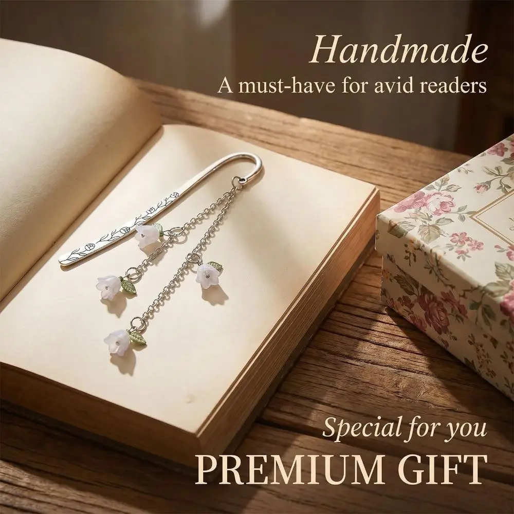 Plated Finish Flower Bookmark Dangling Charms Metal Body Metal Bookmark Slim Design Gift Box Reading Bookmark Notebook