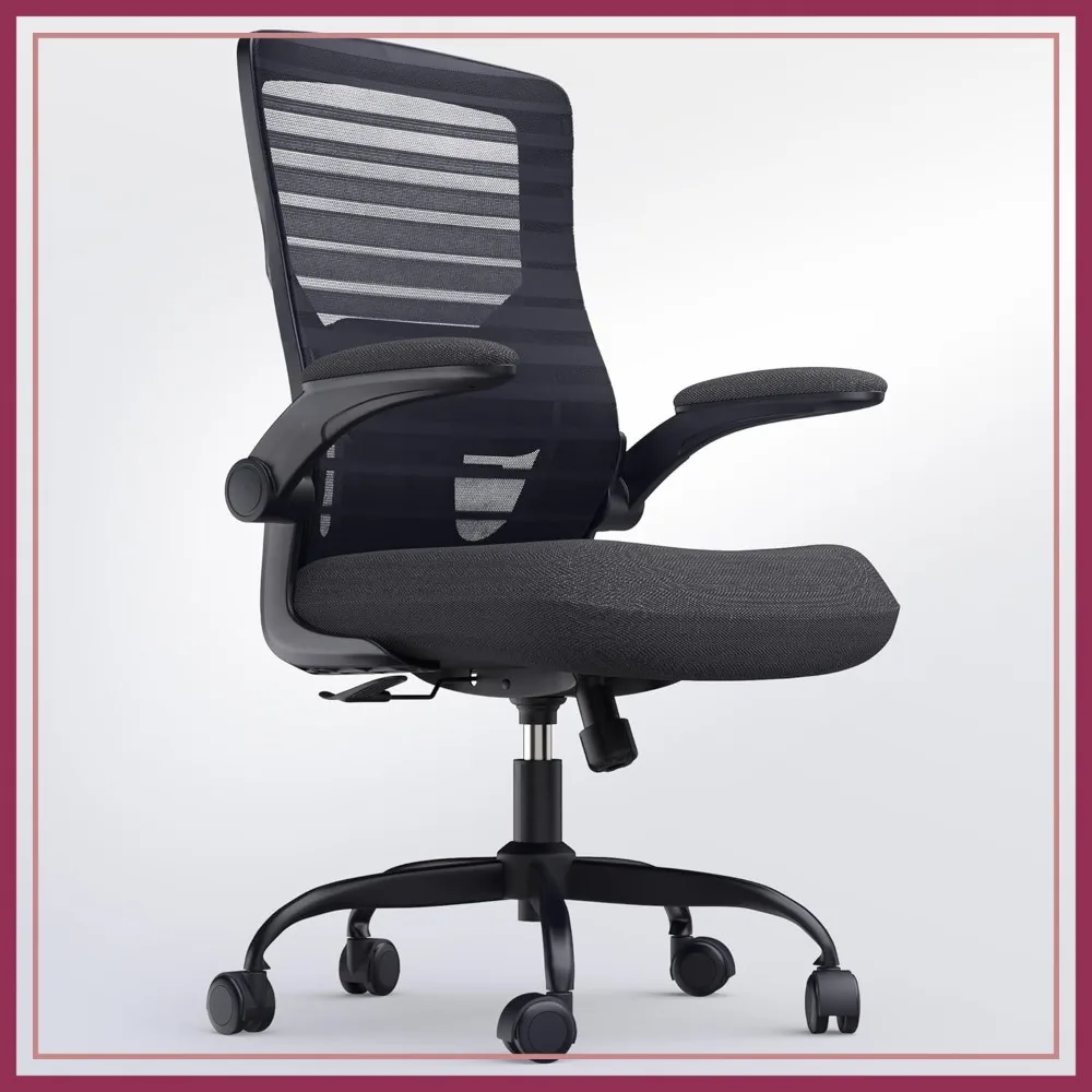 

Ergonomic Office Chair for Long Hours, 4" Thick Foam Cushion, Lumbar Support, Flip-up Armrests, Black