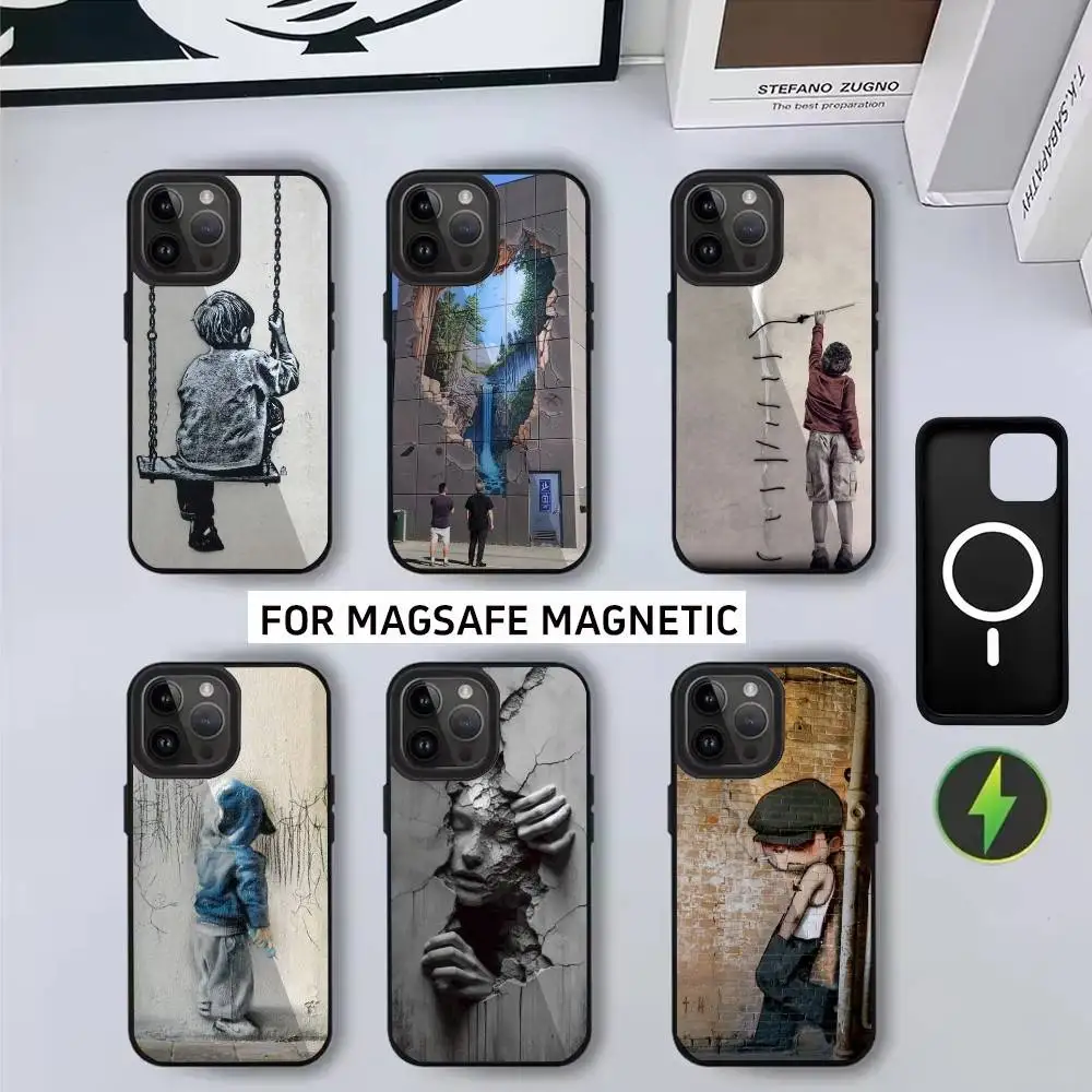 

S-Street Art B-Banksy G-Graffitis Phone Case For iPhone17,16,15,14,13,12,11 Plus,Pro Magnetic For Magsafe Wireless Charging