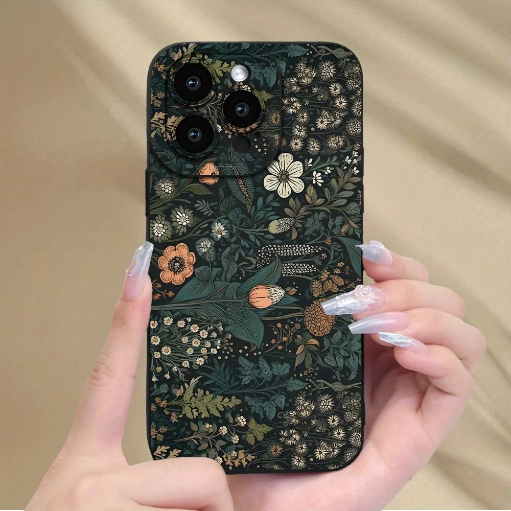 Flower and plant print phone case suitable for iPhone 17 16 15 14 13 12 11 Pro/ Max /Plus anti-fall and shockproof back cover