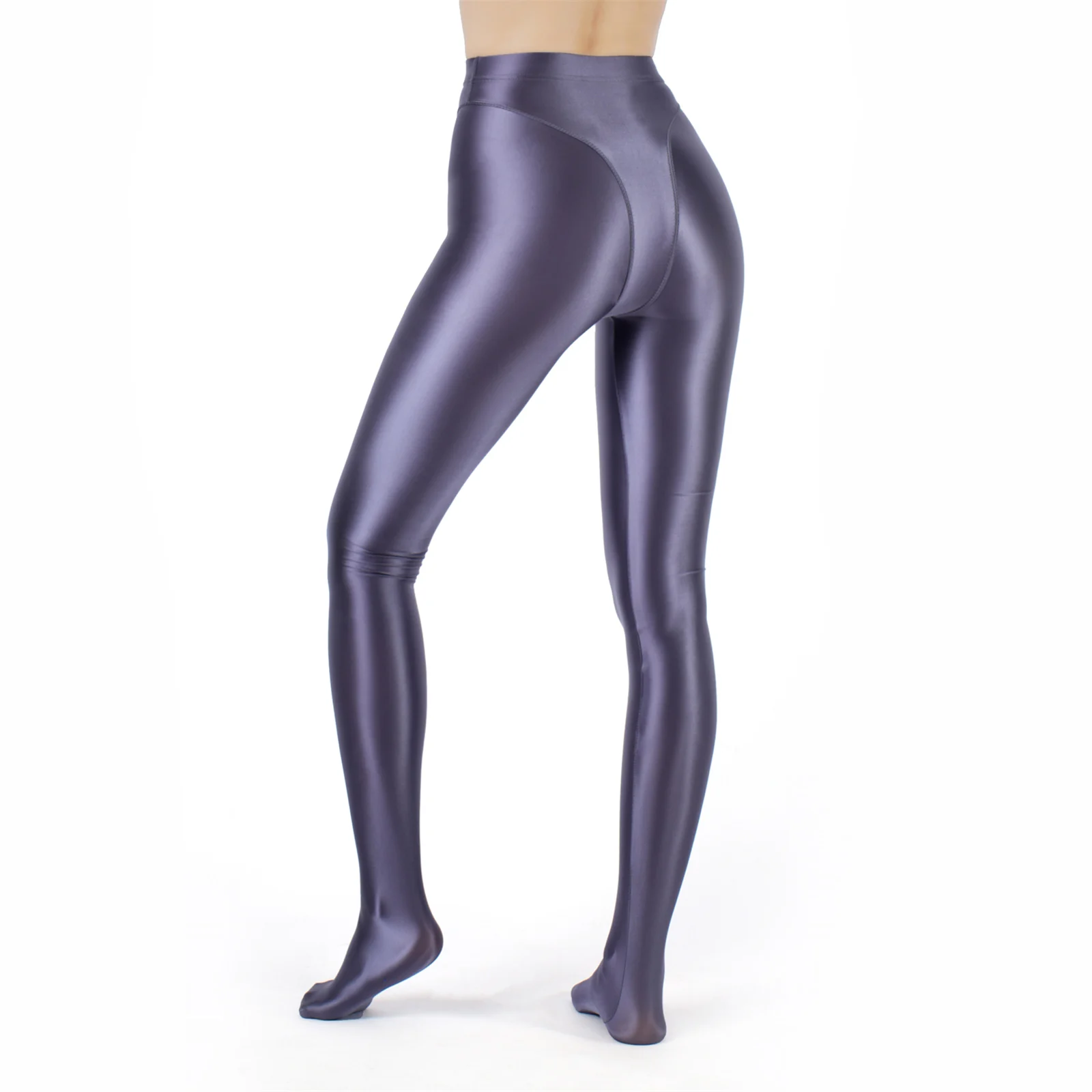 Women Shiny Oil Footed Leggings with Fake Brief High Waistband Stockings Pantyhose Yoga Dance Tights Pants Underwear