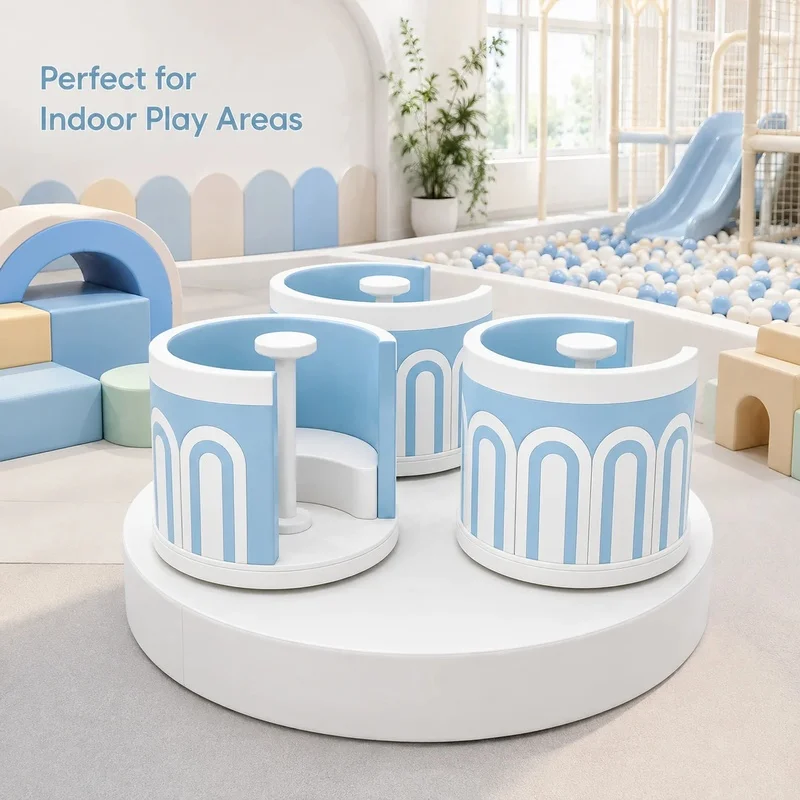 Fun Children Electric Soft Play Teacup Merry Go Round 3 Seat Rotating Carousel for Kids Indoor Playground Commercial Play Area
