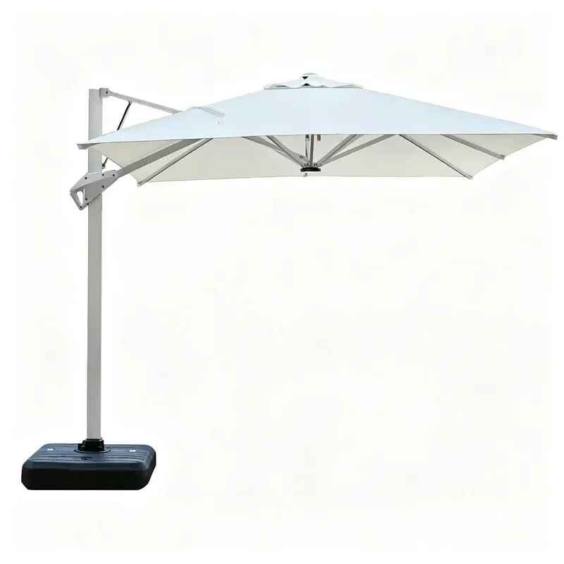 Deluxe Hydraulic Offset Garden Umbrella Aluminum Pole Nylon Canopy ABS Base Square Cantilever Parasol for Outdoor Patio