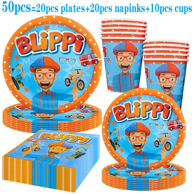 Englische Lehrer-Geburtstagsdekoration im Blippi-Thema: Teller, Becher, Ballons, Banner, Hintergrund, Geschenktüten und Partyzubehör – Detail 8