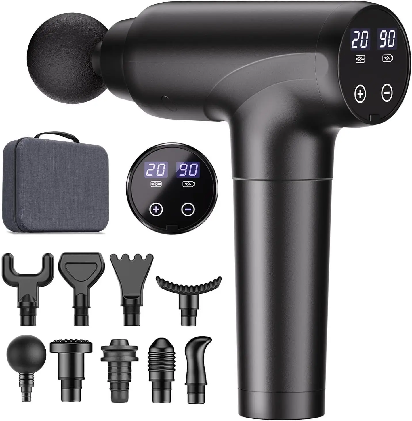 

Massage Gun Deep Tissue, 9 Attachments, 20 Speeds, Silent Brushless Motor, Portable Back Massager for Athletes (Black)