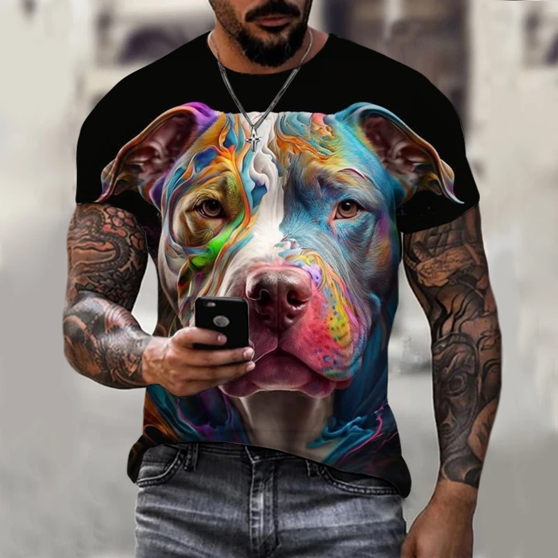 Koszulka z nadrukiem 3D Pitbull unisex wokół szyi z krótkim rękawem moda uliczna wysokiej jakości T-shirt duże letnie spersonalizowane ubrania — zdjęcie 5