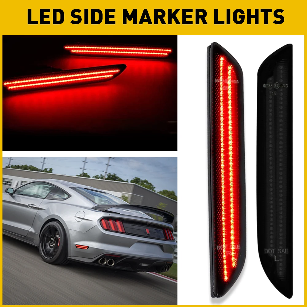 2Pc For Ford Mustang V6 EcoBoost GT Premium Bullitt Shelby GT350 GT350R GT500 LED Side Marker Turn Signal Lights Car Accessories