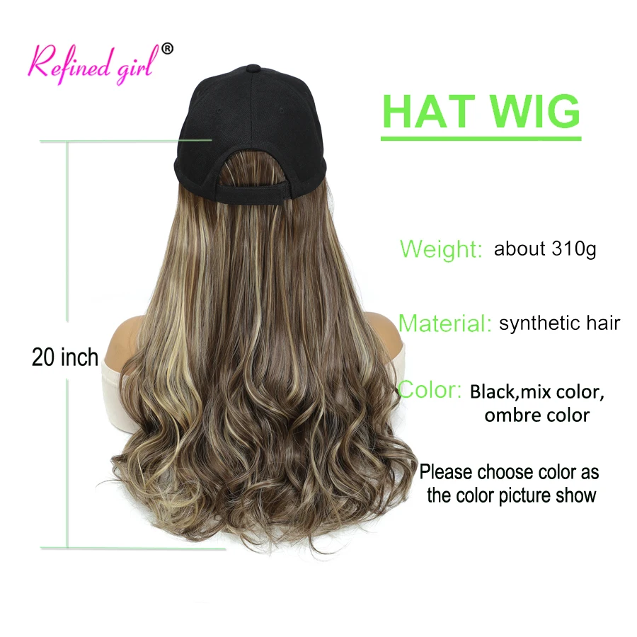 Hat Wig Cap with Synthetic 20Inch Long Wave Hair Extensions Attached for Women Wave Wig Hats Wavy Ends Straight Roots Hair Style image 4