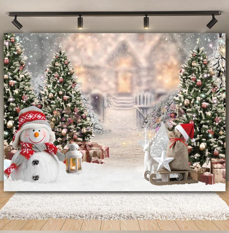 Merry Christmas Photography Backdrop Xmas Tree Fireplace Santa Gift Window Family Baby Portrait Photo Background Decor Studio