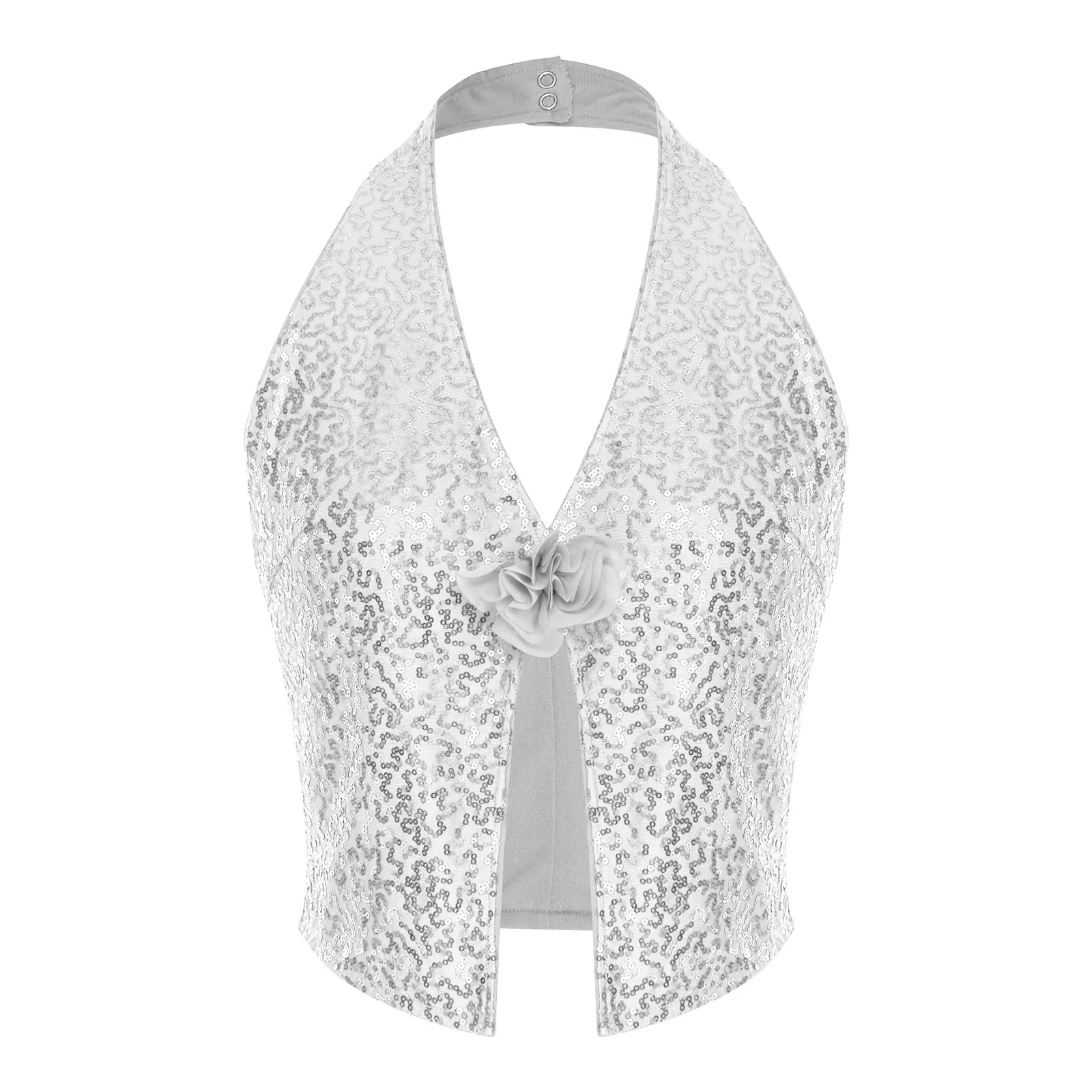 سترات نسائية لامعة رسن سباركلي ترتر بدلة صدرية بلايز بدون أكمام سترة أنيقة للحفلات المسائية زي كوكتيل الهذيان #4