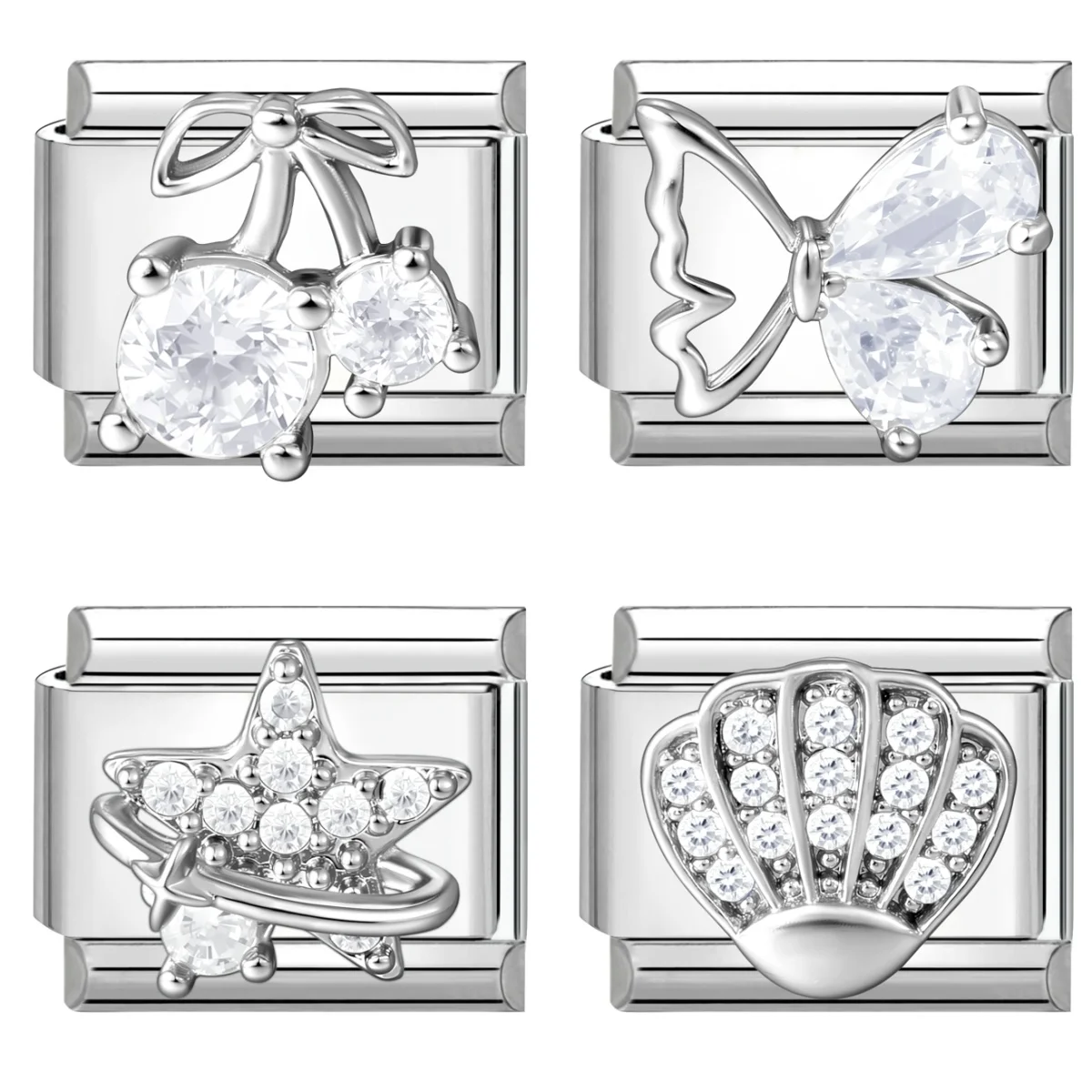 Zirkon-Schleife, Herz, Katze, Stern, Schmetterling, Krone, Kirsche, italienische Charms passend für 9mm Edelstahl-Armbänder, DIY-Schmuckherstellung, Großhandel