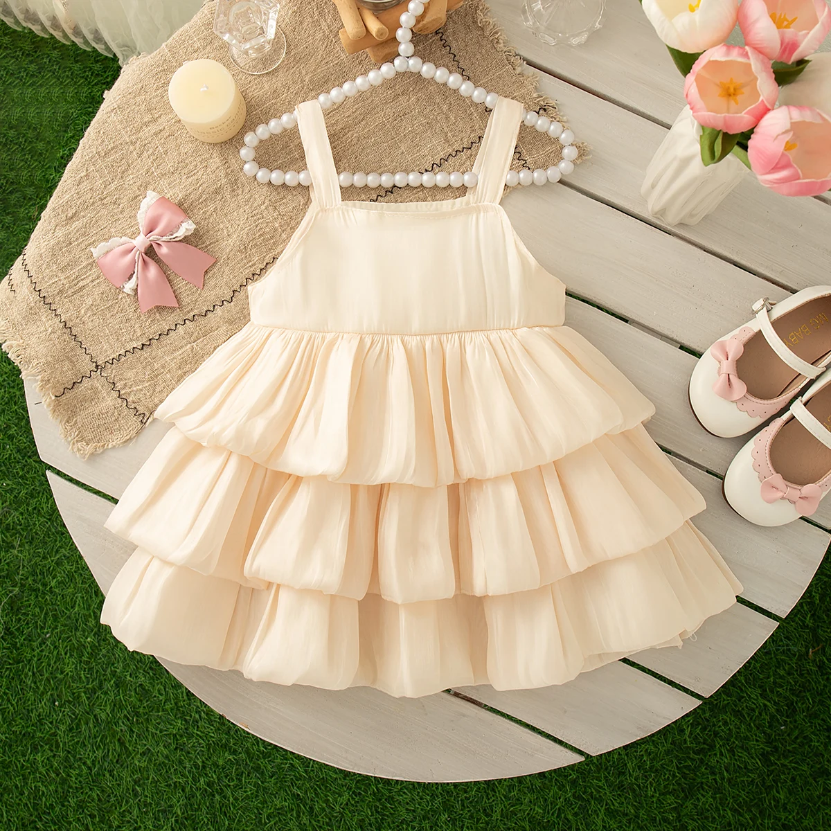 Süßes Bogen-Geburtstagsparty-Babykleid für Mädchen, Sommerkleidung im neuen koreanischen Stil, geeignet für 9 Monate bis 3 Jahre alt – Detail 3