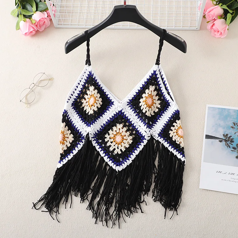 New Hollow Vest for Women Boho Tanktop Bohemian Crop Tops National Style Camisole Lady