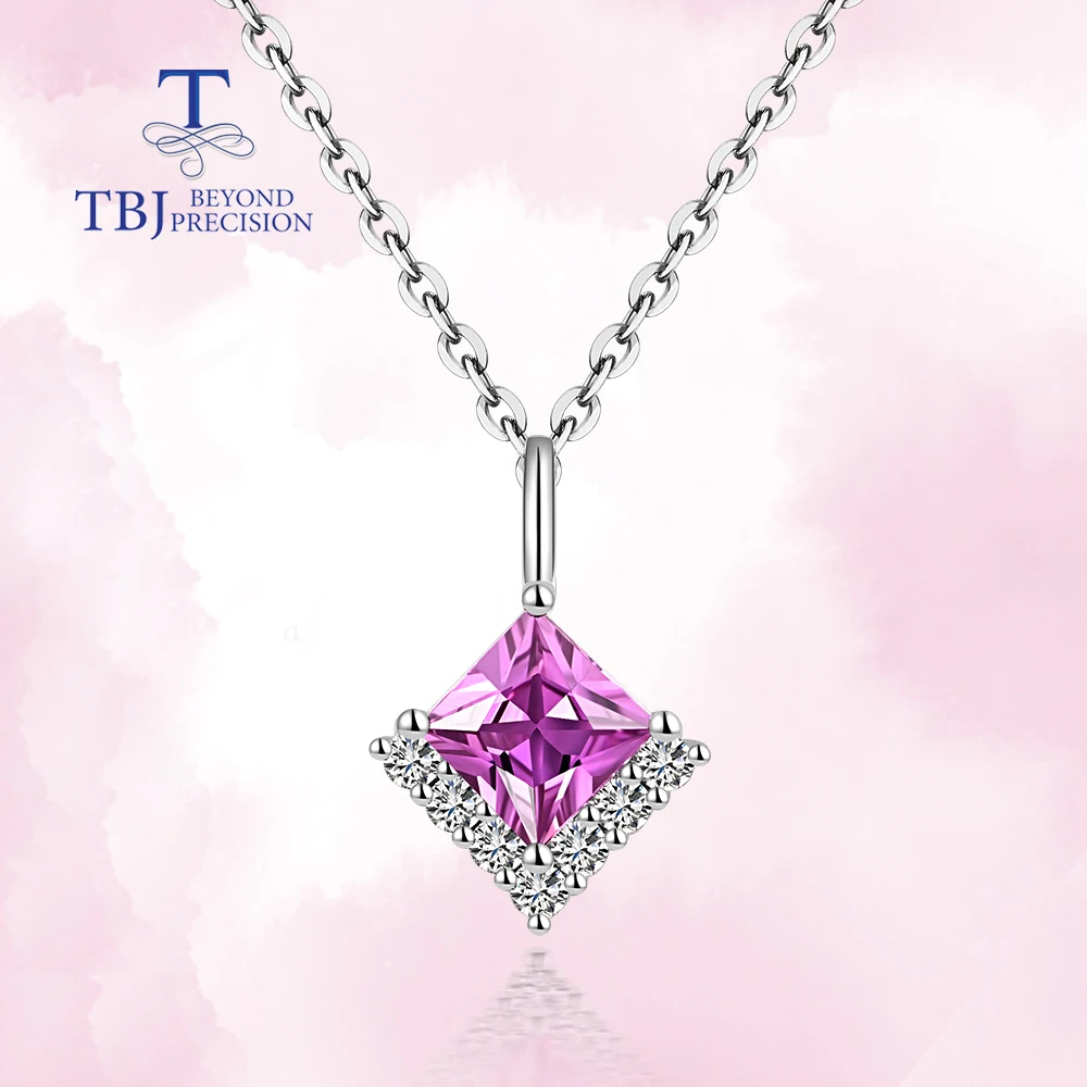 

18K white gold pink sapphire pendant necklace natural gemstones with real African diamonds simple design fine jewelry girl