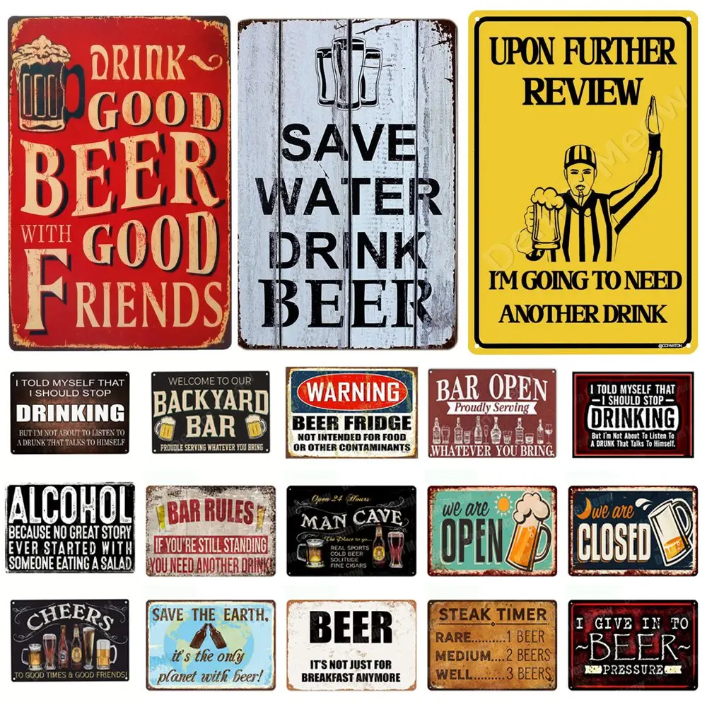 Oszczędzaj wodę pij piwo znak blaszany alkohol w stylu Vintage metalowy znak Bar na podwórku Retro tablice metalowy obrazek zasady baru w jaskini wystrój pubu