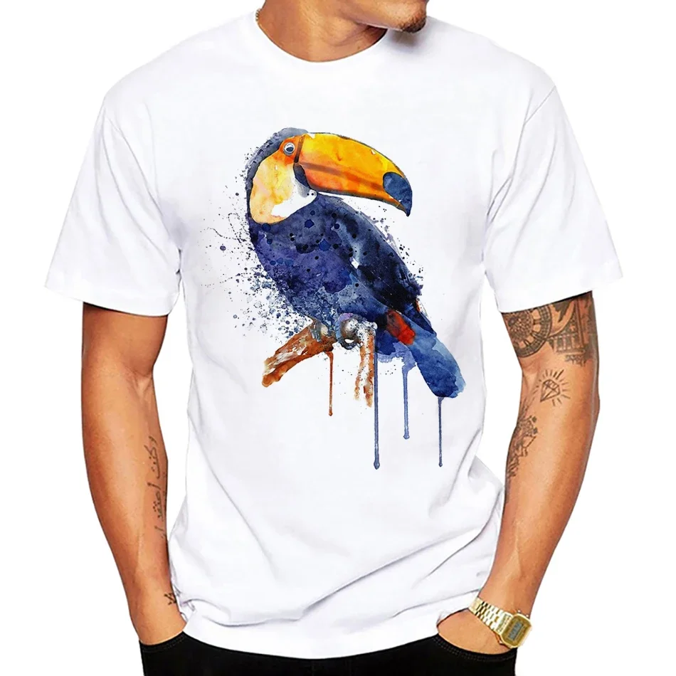 Funny Watercolor animal Toucan t shirt For Men Top Tee Hipster  T-shirt Casual Tops Streetwear Toucan Print men New Arrival