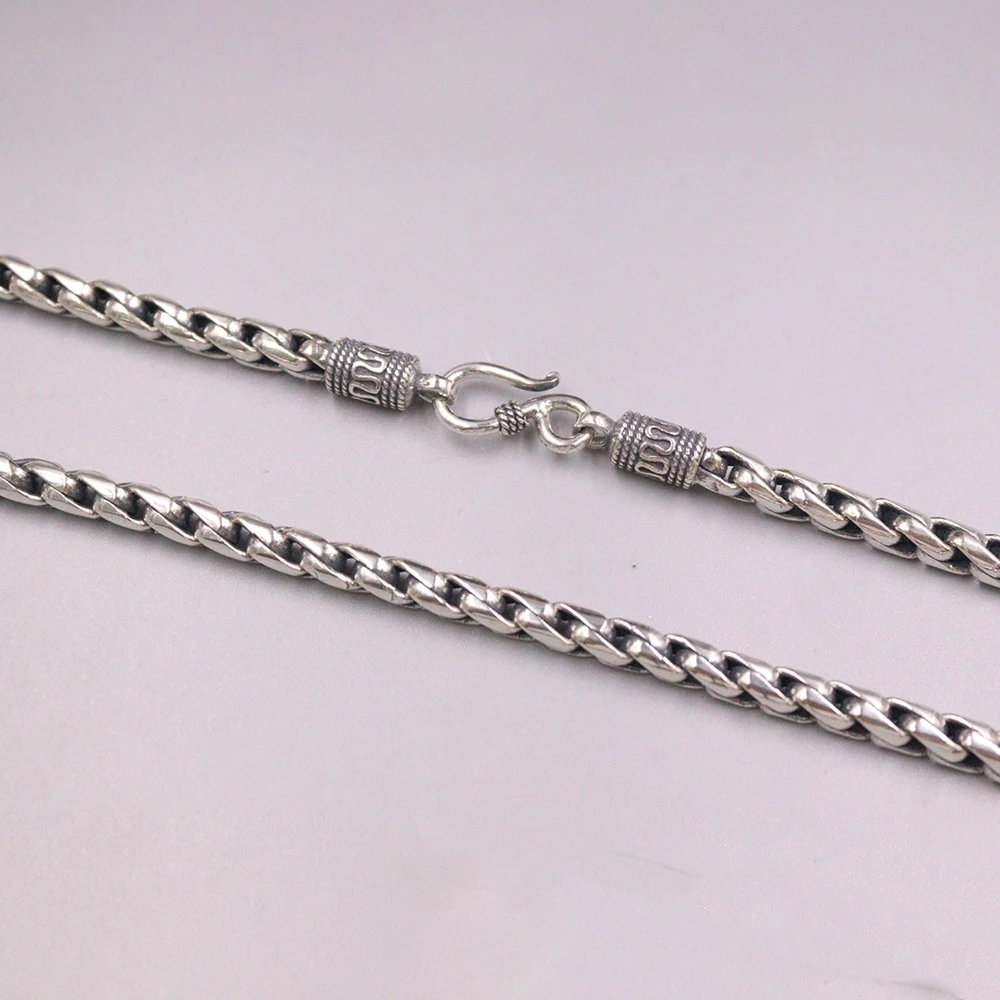 Real Solid 925 Sterling Silver Chain Men Lucky 5mm Twist Wheat Necklace 68-76g/55-60cm