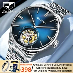 JSDUN Tourbillon Watch for Men Luxury Skeleton Waterproof Sapphire Mirror Stainless Steel Blue Men's Automatic Mechanical Watch