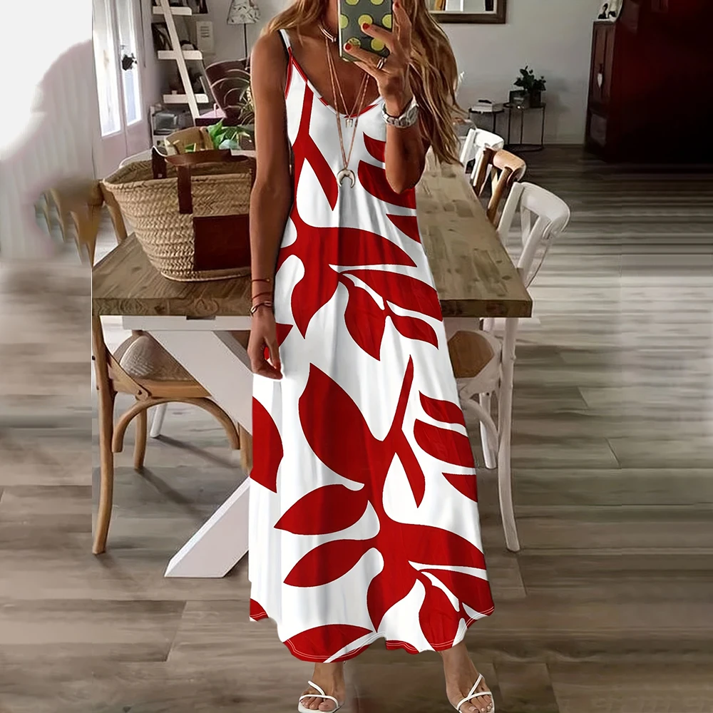 

Women'S Elegant Dress Plus Size Loose V-Neck Spaghetti Strap Dress Summer Hawaiian Beach Vacation Casual One-Piece Dress