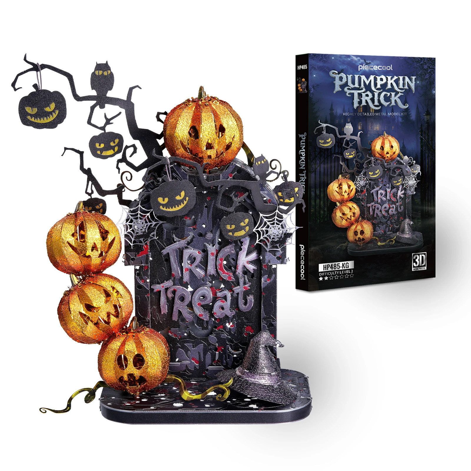 piececool-3d金属モデルキット「ハロウィーンのトリック」3d金属パズル、ハロウィーンの飾り付けや組み立てブロックに最適、最高の贈り物。