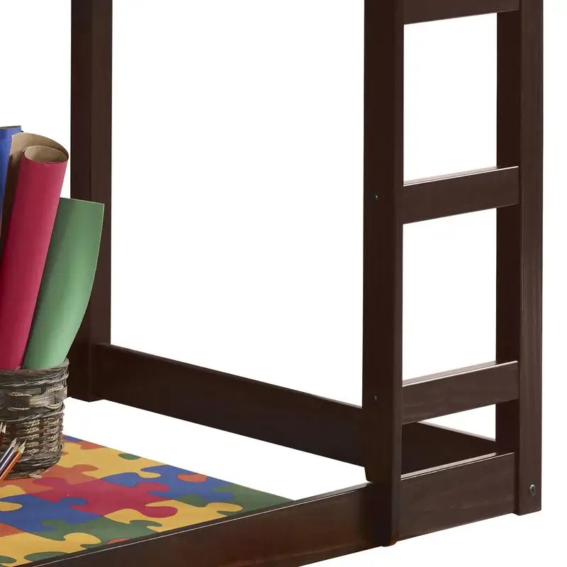 Tempat Tidur Tingkat Espresso Twin dengan Tangga & Ruang Belajar Kompak, Desain Hemat-Ruang untuk Kamar Anak