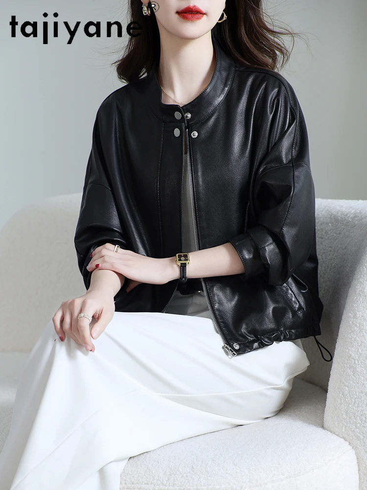 TAJIYANE Echte Lederjacke Frau Kurze Echte Schaffell Mäntel Stilvolle Stehkragen Leder Jacken 2025 Herbst Kleidung Frauen Mohamed