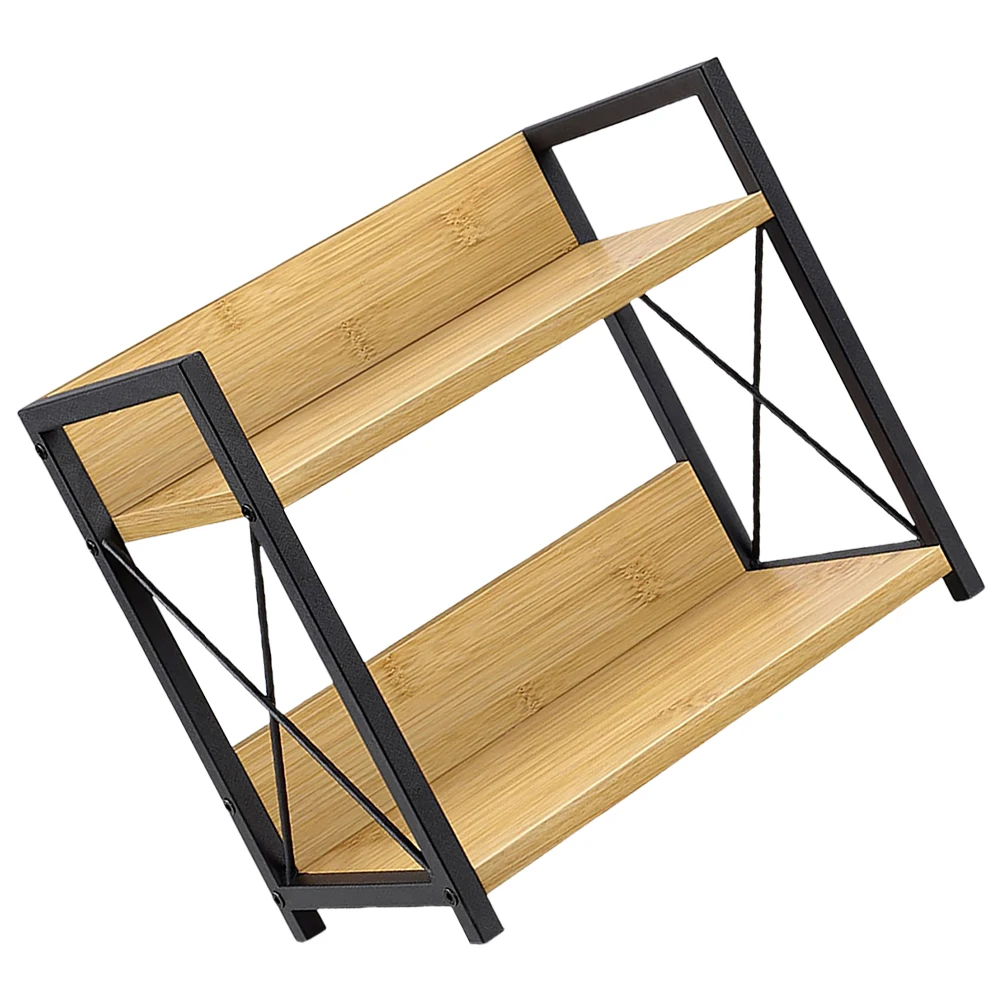 

Multifunctional Storage Rack Sturdy Iron Wood Coffee Bar Organizer Kitchen Countertop Shelf Spice Bathroom Hutch