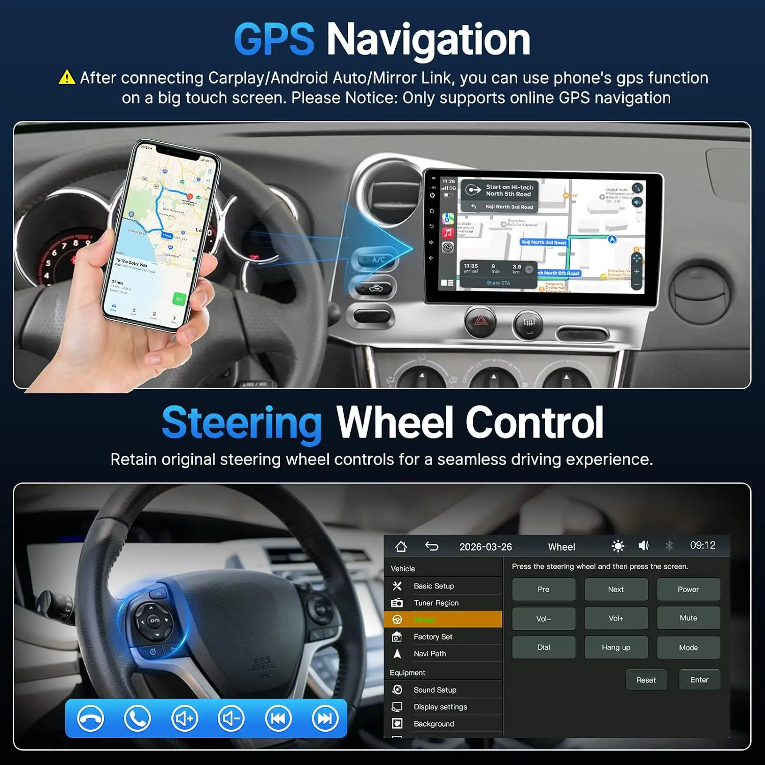 Linux Car Stereo for Toyota Matrix 2003–2004 & Pontiac Vibe 2003–2008 9Inch IPS Screen for Matrix Car Radio with Carplay Android