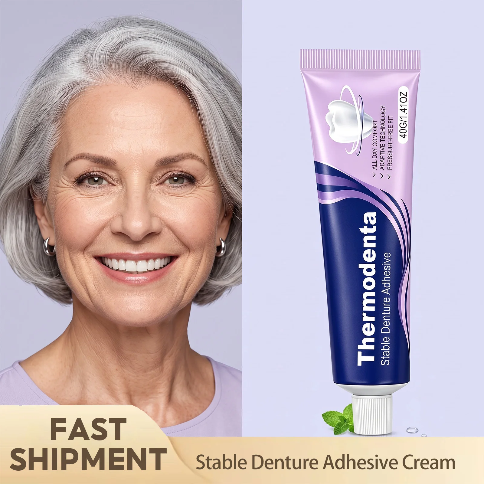 Stable Denture Adhesive Cream Long Lasting Secure Hold Prevent Denture Slip Fresh Breath Comfort Wear For Sensitive Oral Cavity
