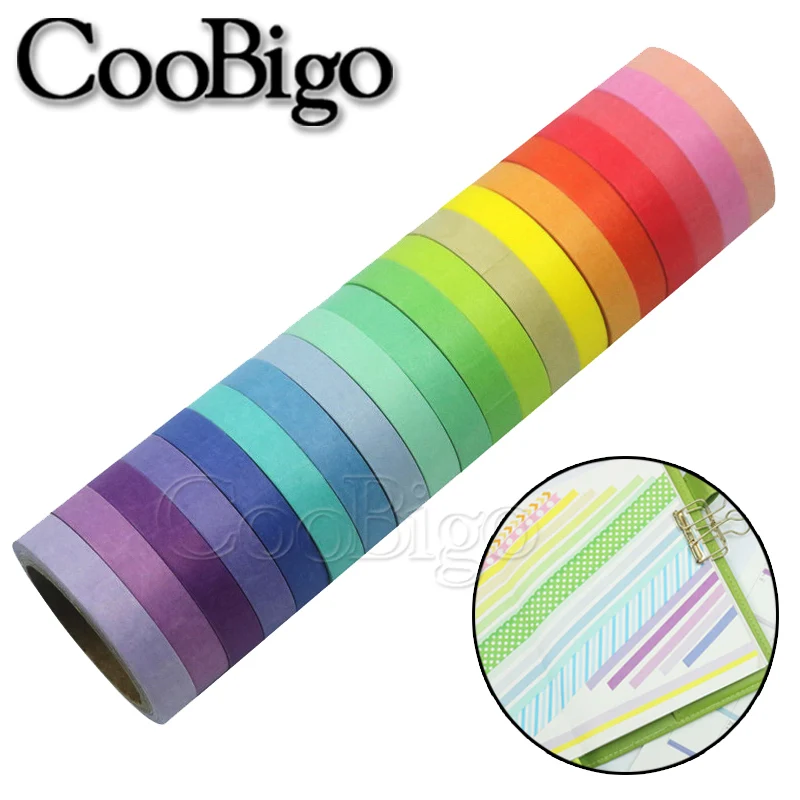 20Rolls Washi Tape Rainbow Adhesive Tape Solid Colors Decorative Masking Tape for Notebook Album Journals DIY Diary 7.5mm