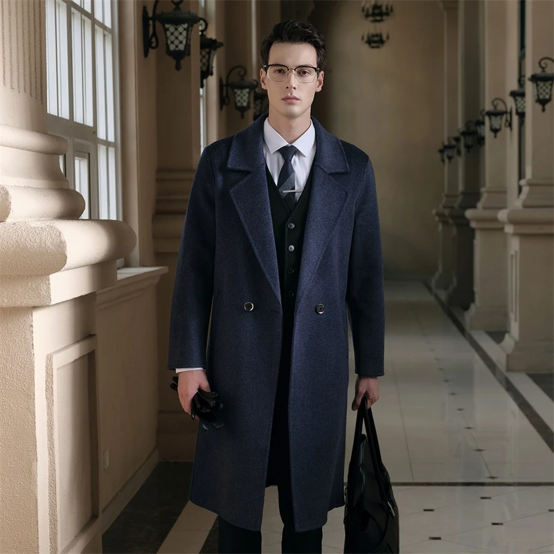 100% Pure Wool Men'S Coat Autumn And Winter Loose Double-Sided Wool Long Trench Coat Business Casual Woolen Jacket