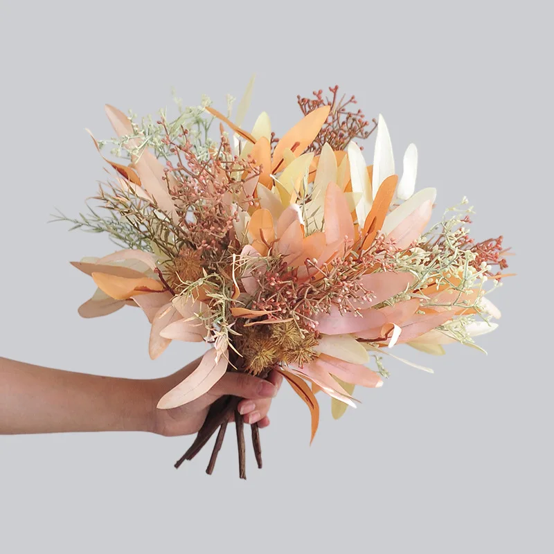 Spanish Rice Transparent 5pcs Autumn Artificial Flowers Eucalyptus Leaf Rice Fruit Bouquet Home ...