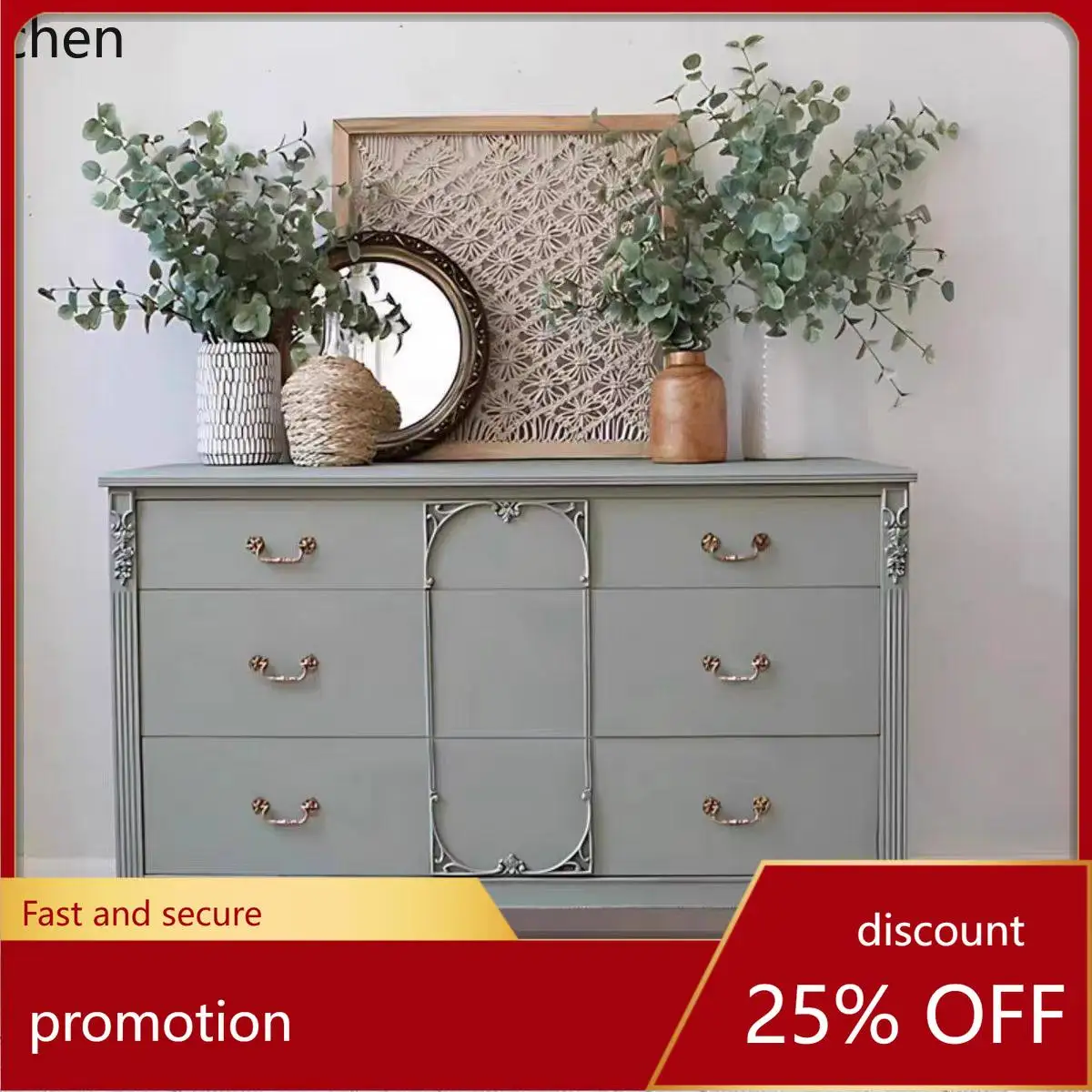 

CZ Retro Chest of Drawers Solid Wood Entryway Cabinet Living Room Small Apartment Hallway Wall-Mounted Storage Cabinet