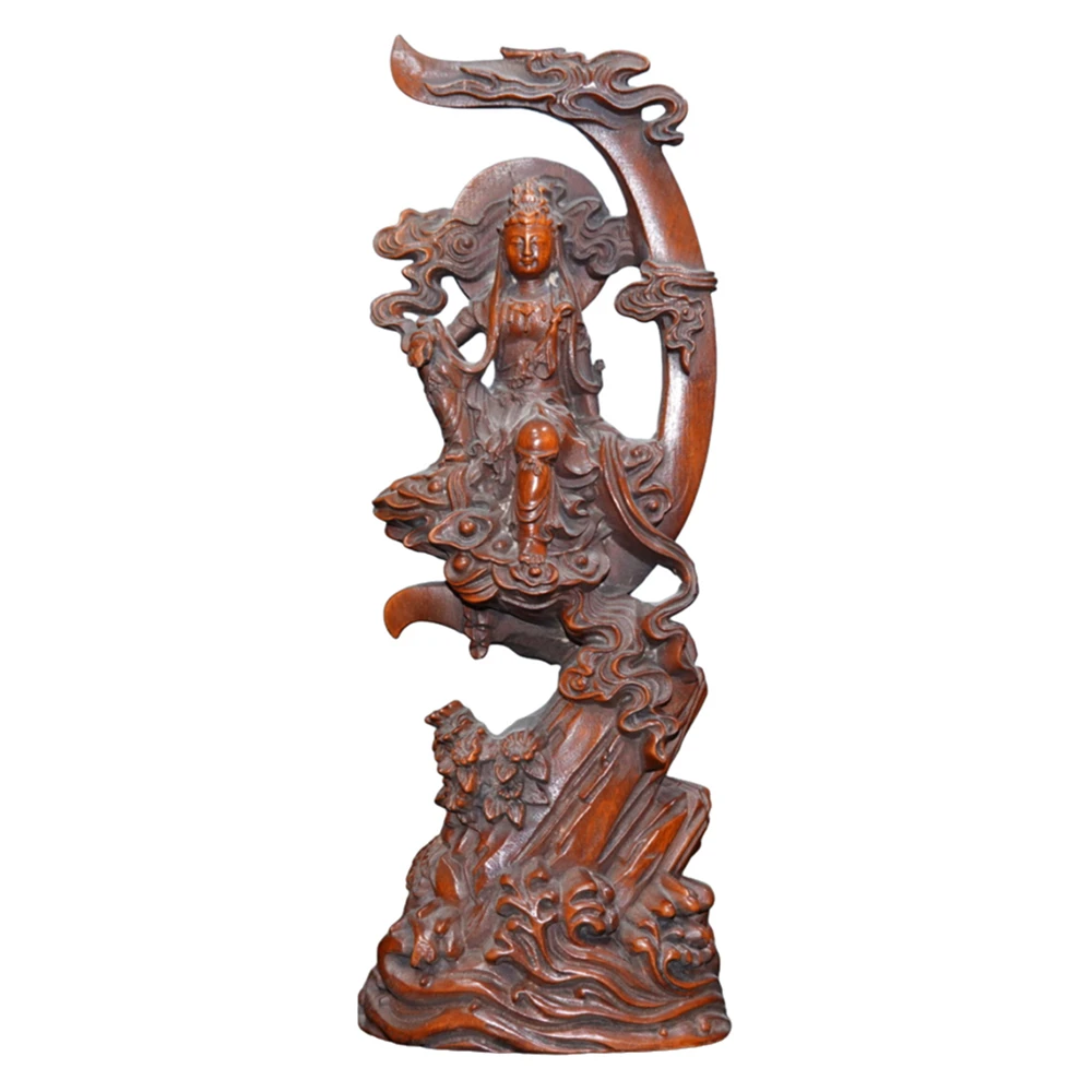 Figurine de jeu en bois Vintage sculptée à la main, Kwan Yin Guanyin Avalokiteshvara Zen bouddhiste spirituel tranquilité gratuite