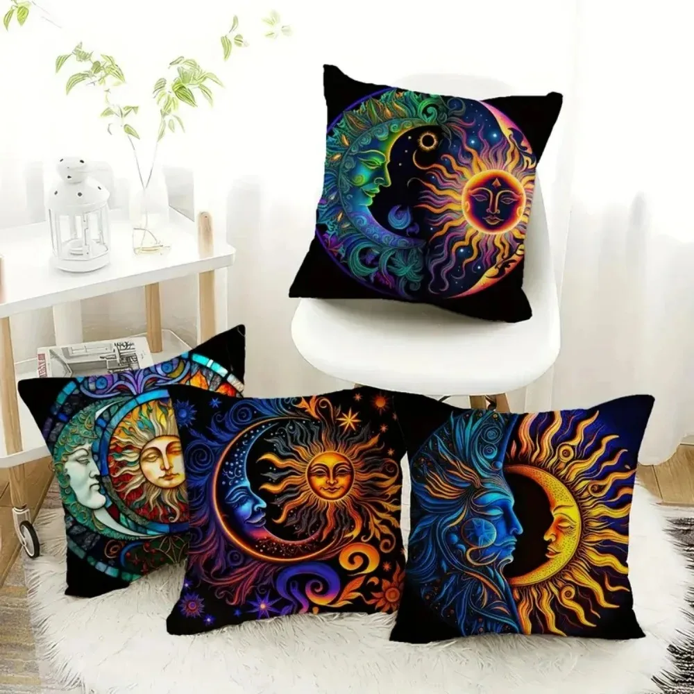 Mystical Sun Moon Celestial Cushion Cover Bohemian Psychedelic Star‑pattern Square Throw Pillow Case Home Decoration