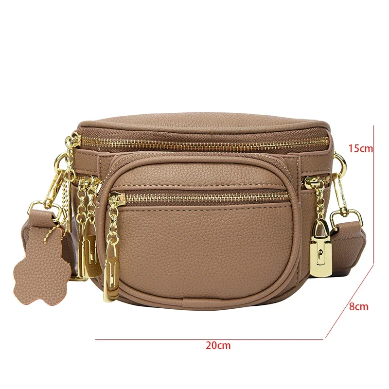 2024 High Quality Soft Leather Crossbody Bag For Women Multi Layer Pockets Waist Fashion Fanny Waist Pack Phone Purse Belt Bag