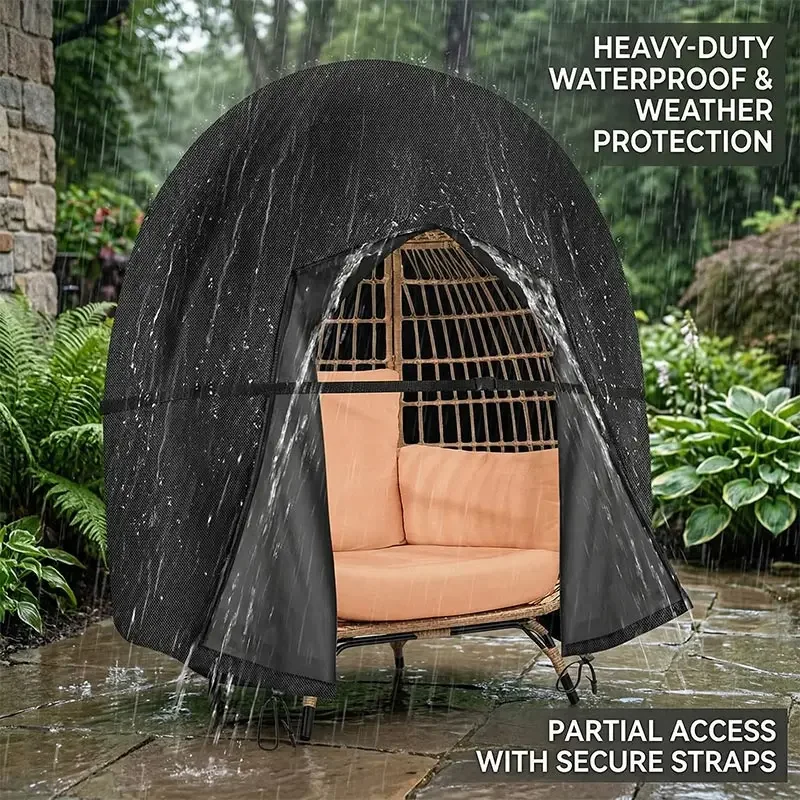 Outdoor Egg shaped Double Swing Cover,Waterproof Single Seat Chair 91*80in Patio Hanging Egg Chair Seat Cover With Buckle Rope