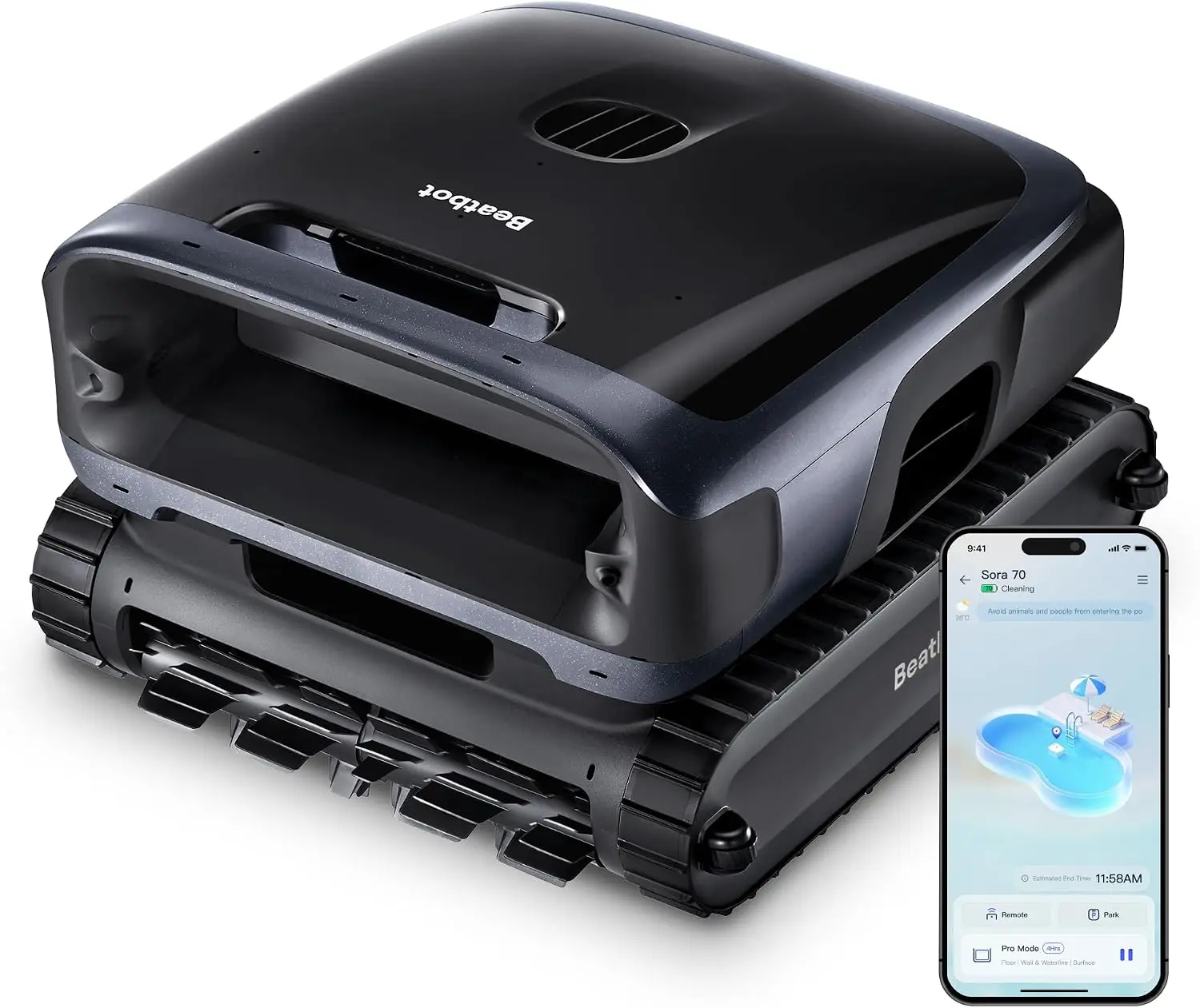 Beatbot Sora 70 Pool Vacuum Robot, 360° Top-to-Bottom Cleaning, Smart Surface Parking, 6L Capacity, 6800GPH Super Power for Abov