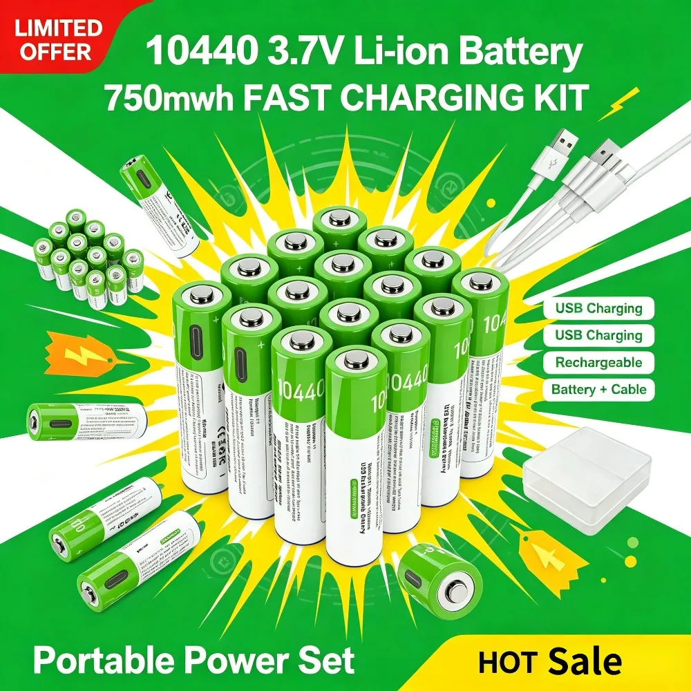 1-10PCS 3.7V 10440 Rechargeable Li-ion Battery AAA Size Button Top 3A for Headlamp Torch Mechanical Mod