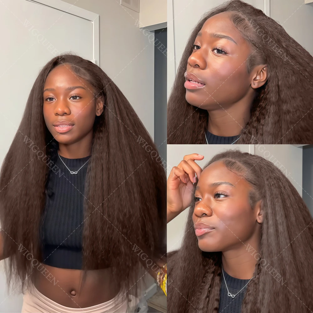 

Kinky Straight 13x6 Hd Кружевные Фронтальные Парики Человеческие Волосы Бразильский Шоколадно-Коричневый Яки Прямые УльтраКомфортные Кепки Кружевные Фронтальные Парики