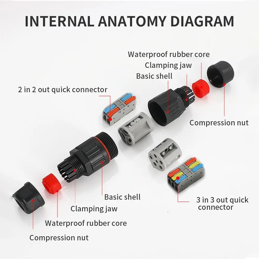 IP68 Electrical Waterproof Connector Wire Cable 2/3 Pin Outdoor Plug Straight Quick Push In Terminal Block Conductor Connector