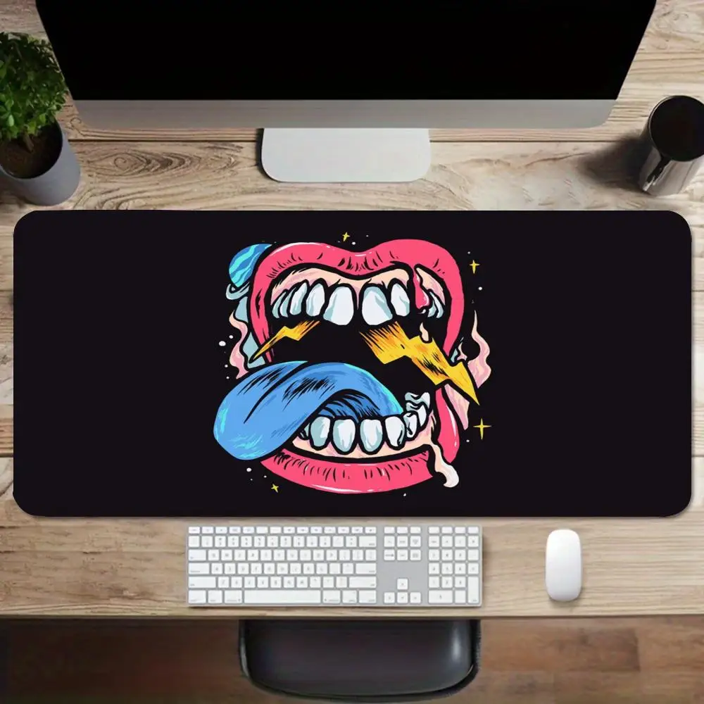 Colorful Monster Mouth Large Size Mouse Pad Stitched Edge Craft Natural Rubber Material Large Desk Mat