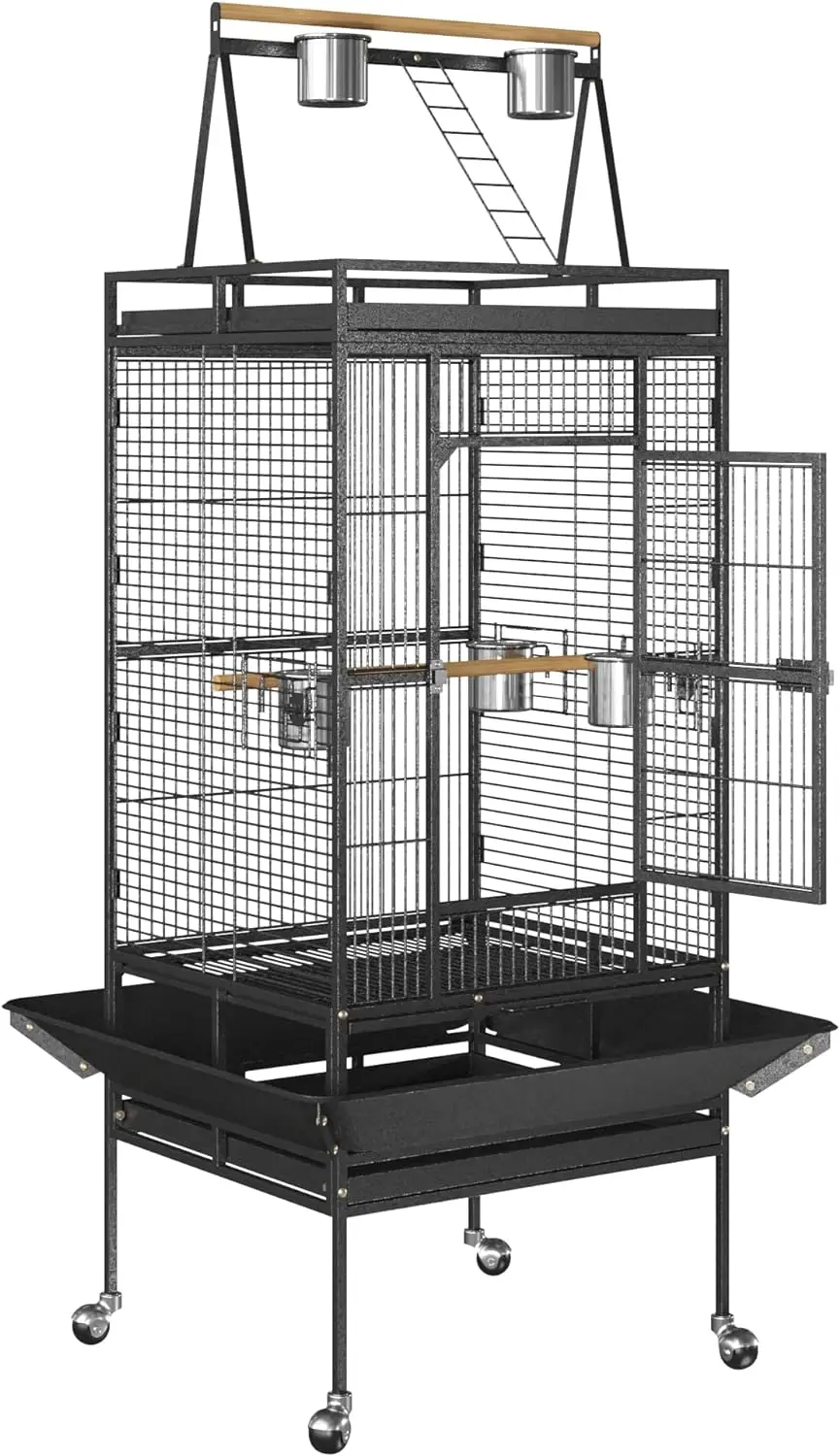 

ZENY 68-Inch Birdcage, Playtop Parrot Cage, Wrought Iron Bird Cage with Rolling Stand, Heavy-Duty Pet Bird House for Parrot