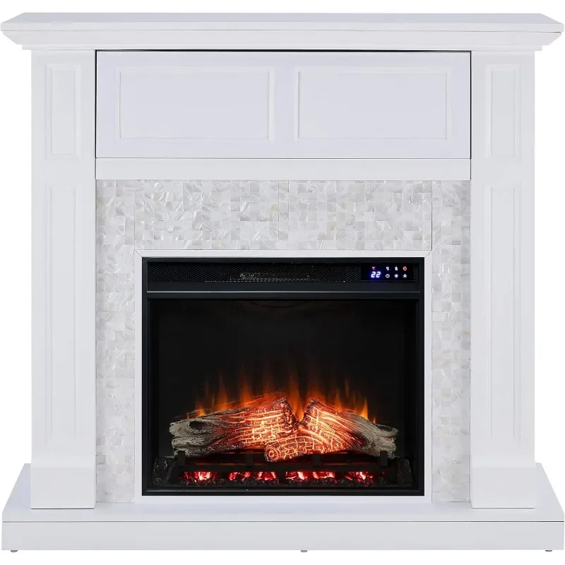 Furniture Nobleman Mother of Pearl Tiled Electric Fireplace with Hidden Media Shelf