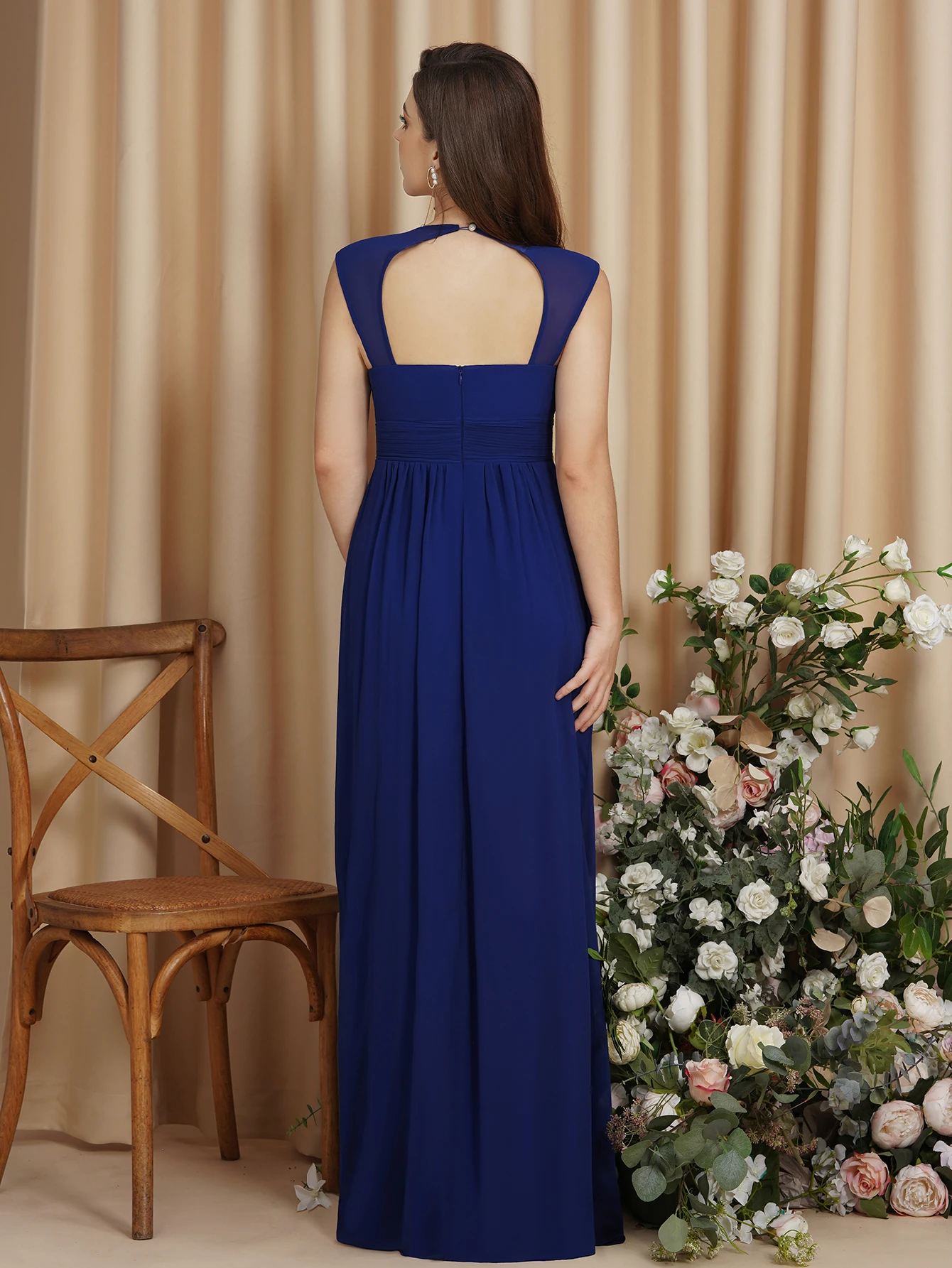 Hot Sale Chiffon Bridesmaid Dresses A-line V-Neck Sleeveless Crystal Beaded Backless Evening Gowns Shipping Wthin 24 Hours