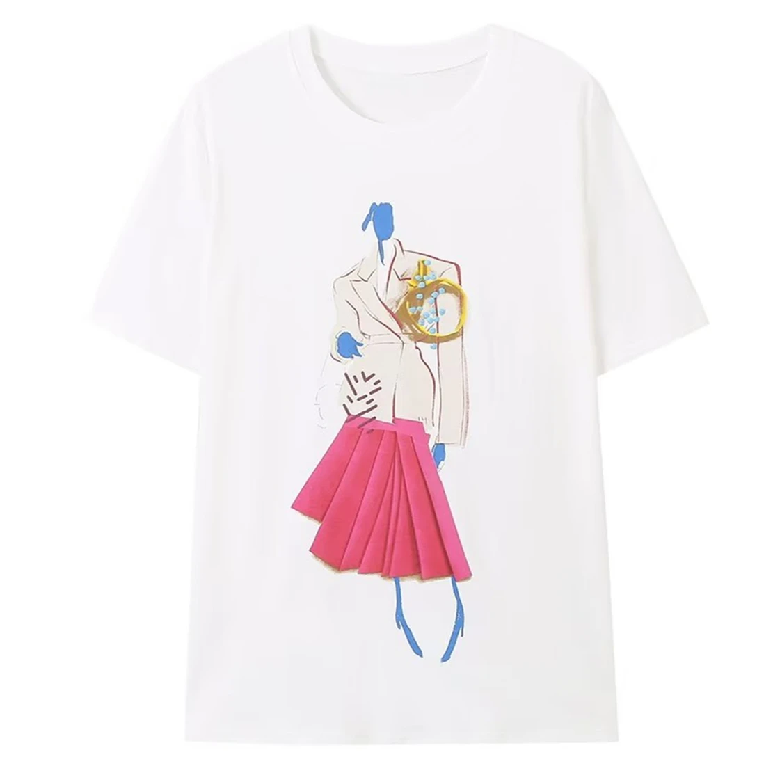 

Withered England Vintage White Tshirts Women Fashion High Street Hand Painted Fashion Girls Printed Round Neck Cartoon Casual To