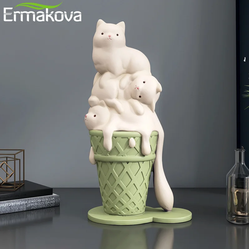 Ermakova Creative  Ice Cream Cat Ornament Sculpture  Figurine For Bookcase Shelf Modern Home Room Decor  Animal Figures