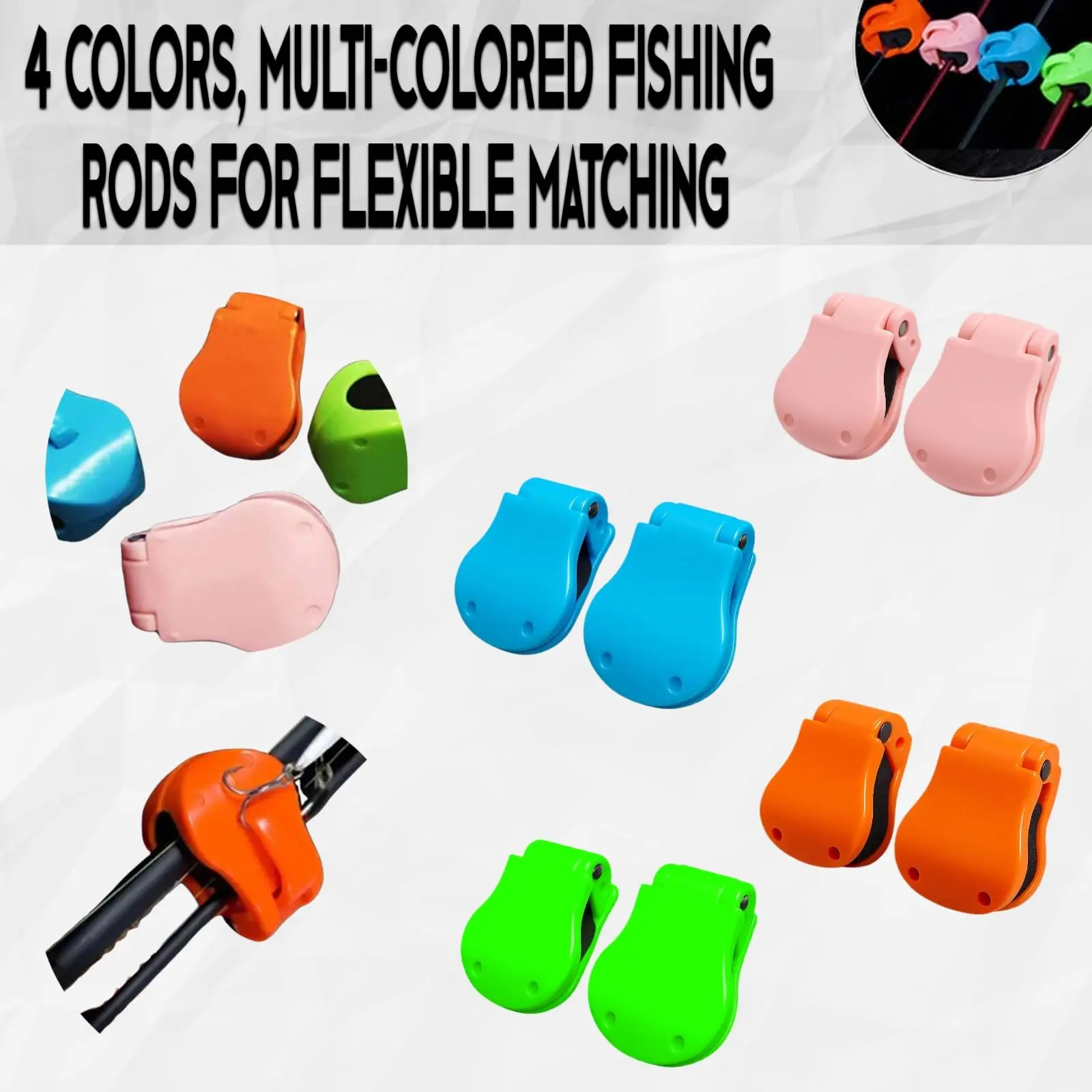 2Pcs Quick-Attach Fishing Rod Clips Tool-Free One-Hand Holder Secure Grip Tackle Organizer for 2-Piece Freshwater Rods