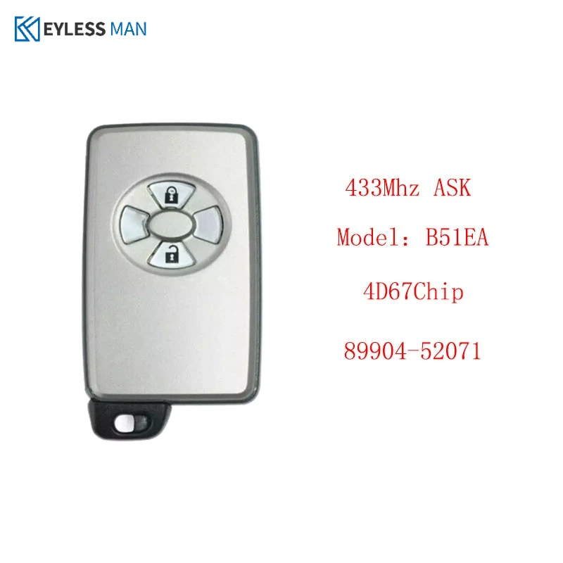 

Aftermarket 2 Button Smart Remote Car Key Fob For Toyota Auris Yaris 2006+ B51EA PCB P1 D4 4D-71DST40 89904-52071 433Mhz